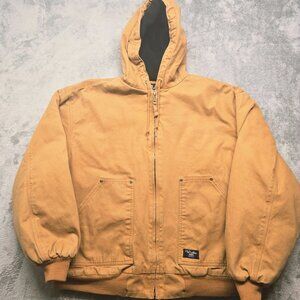 Walls Workwear Canvas Jacket Mens‎ XL Brown Hooded Full Zip Drawstring Pockets